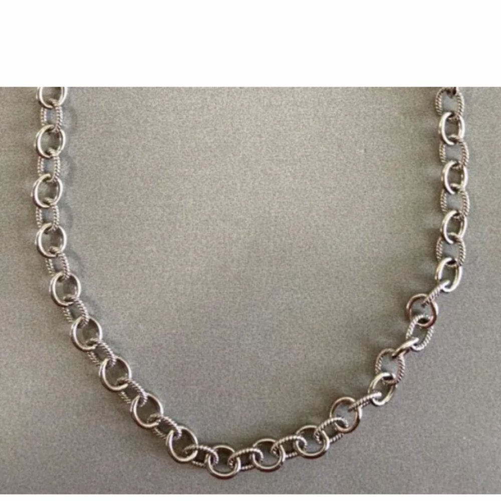 CAROLYN POLLACK 925 20" Ribbed & Smooth LARGE Rolo Cable Link Chain Necklace 32G